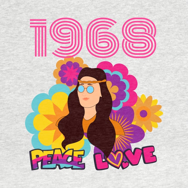 Retro Hippie Peace Love and Flower Power 1968 by TammyWinandArt